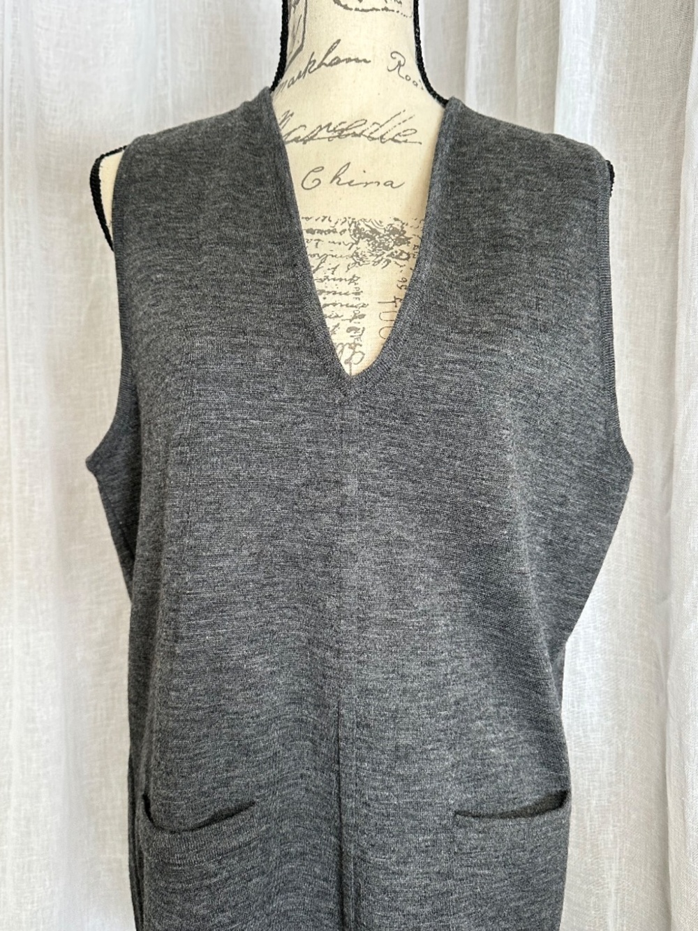 Vintage Grey 100% Merino Wool Sweater Vest Dress Valerie Stevens petite large - Picture 6 of 10